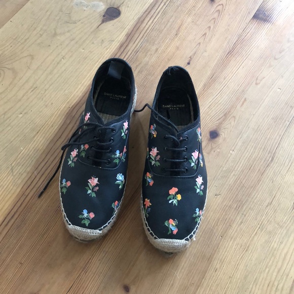 Saint Laurent Black Floral Lace Up Espradrille - Picture 7 of 7